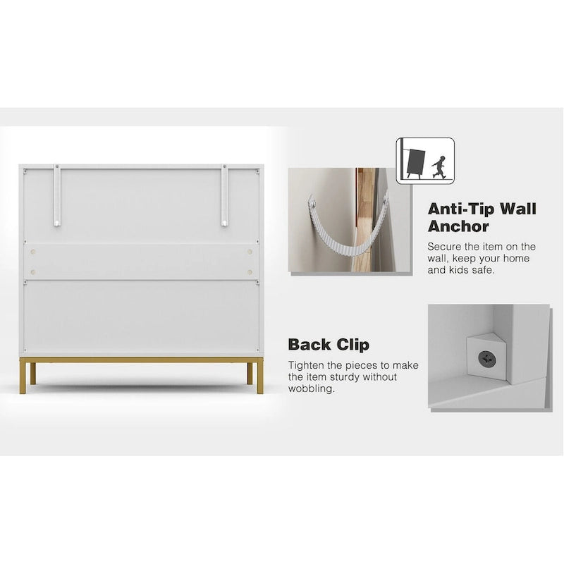 Mid-Century Modern 3-Drawer White Dresser for Bedroom Wood Chest of Drawers