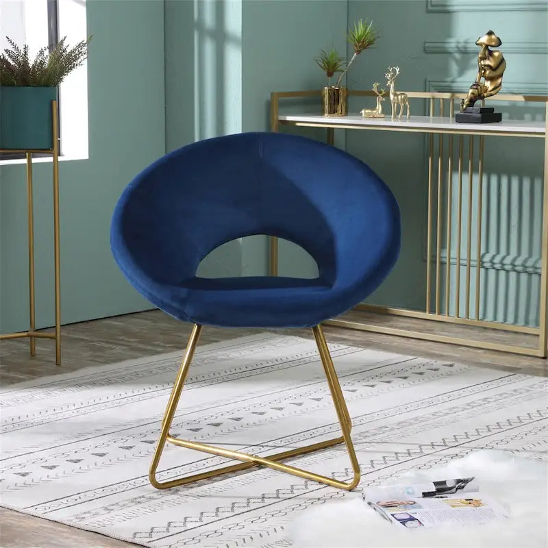 Silky Velvet Upholstered Accent Chair with Gold Tone Finished Base