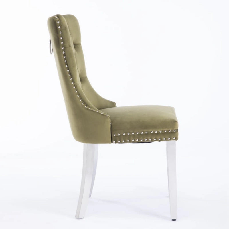 High-end Tufted Solid Wood Contemporary Velvet Upholstered Dining Chair with Chrome Stainless Steel Plating Legs