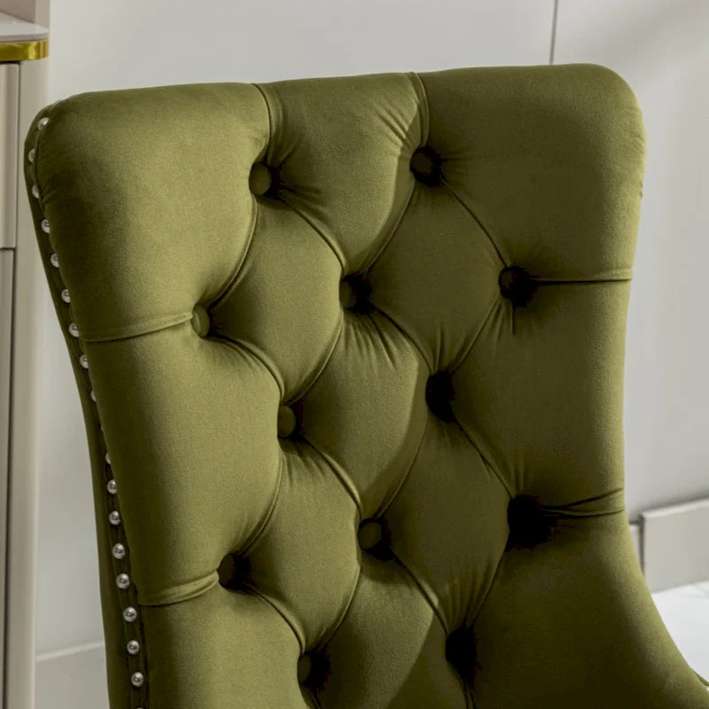 High-end Tufted Solid Wood Contemporary Velvet Upholstered Dining Chair with Chrome Stainless Steel Plating Legs