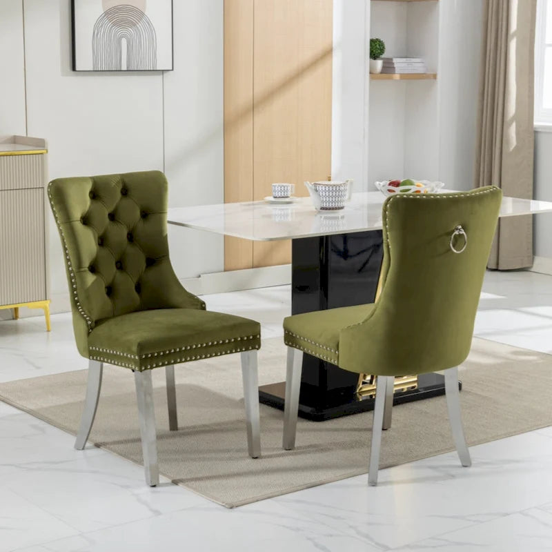 High-end Tufted Solid Wood Contemporary Velvet Upholstered Dining Chair with Chrome Stainless Steel Plating Legs