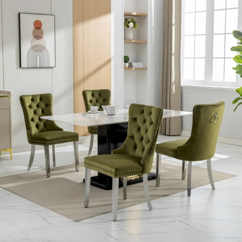 High-end Tufted Solid Wood Contemporary Velvet Upholstered Dining Chair with Chrome Stainless Steel Plating Legs