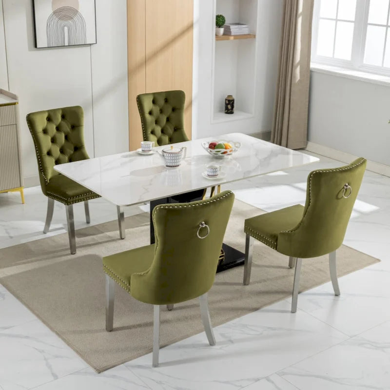High-end Tufted Solid Wood Contemporary Velvet Upholstered Dining Chair with Chrome Stainless Steel Plating Legs