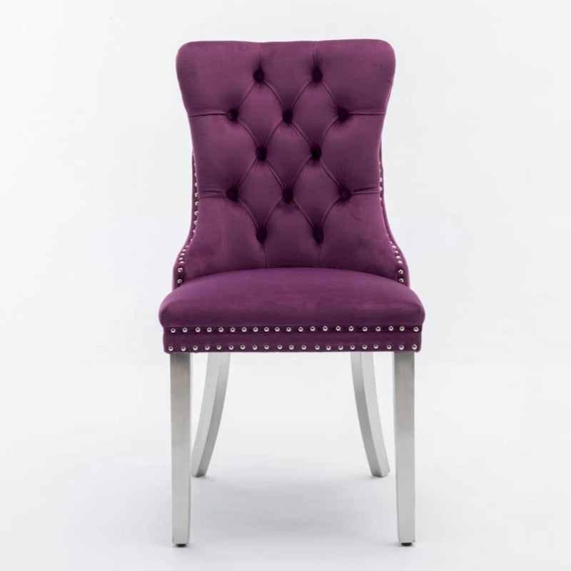High-end Tufted Solid Wood Contemporary Velvet Upholstered Dining Chair with Chrome Stainless Steel Plating Legs