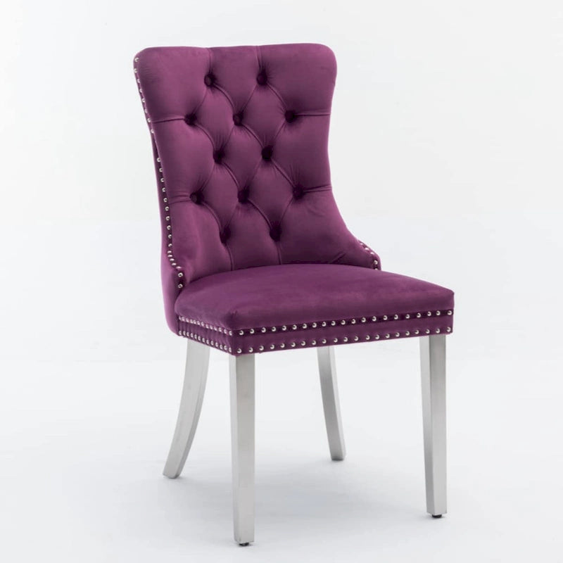 High-end Tufted Solid Wood Contemporary Velvet Upholstered Dining Chair with Chrome Stainless Steel Plating Legs
