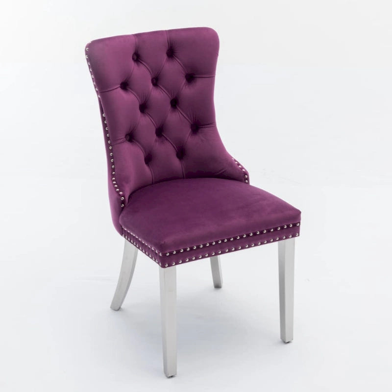 High-end Tufted Solid Wood Contemporary Velvet Upholstered Dining Chair with Chrome Stainless Steel Plating Legs