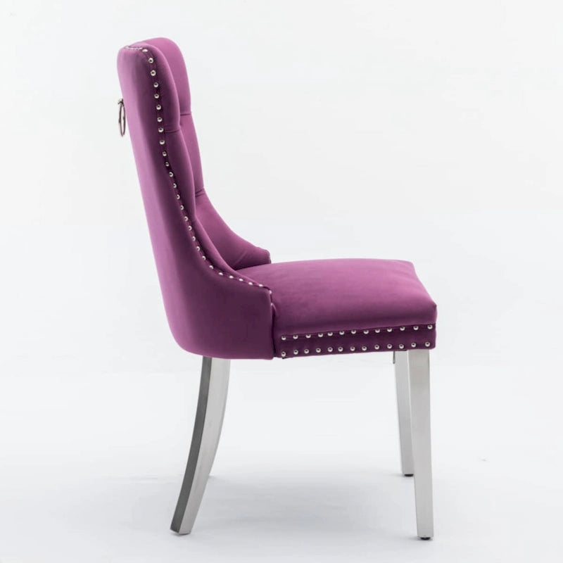 High-end Tufted Solid Wood Contemporary Velvet Upholstered Dining Chair with Chrome Stainless Steel Plating Legs