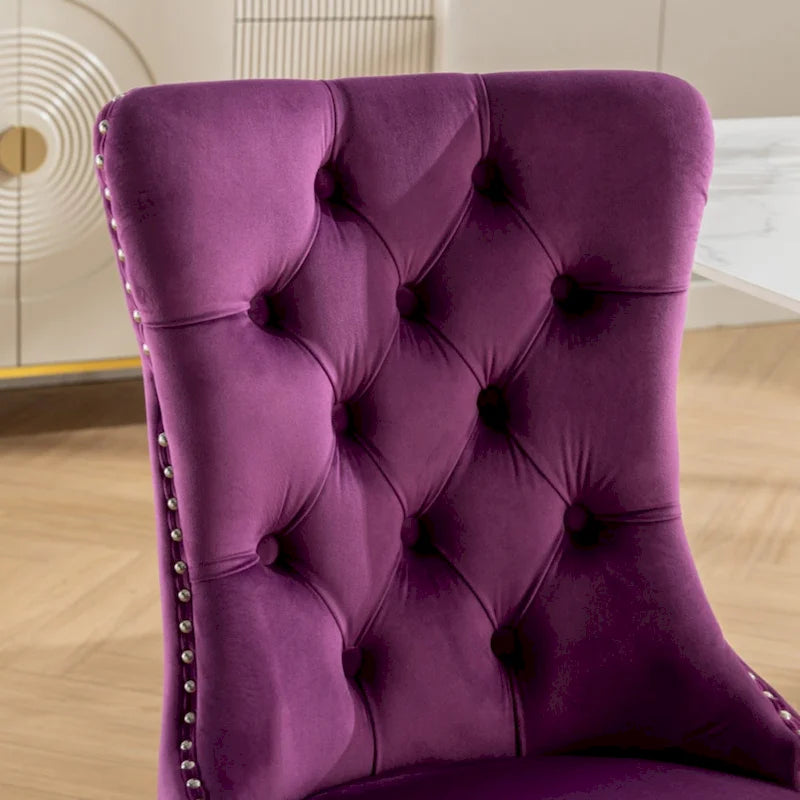 High-end Tufted Solid Wood Contemporary Velvet Upholstered Dining Chair with Chrome Stainless Steel Plating Legs