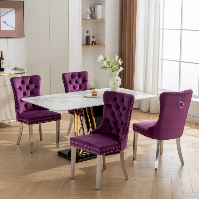 High-end Tufted Solid Wood Contemporary Velvet Upholstered Dining Chair with Chrome Stainless Steel Plating Legs