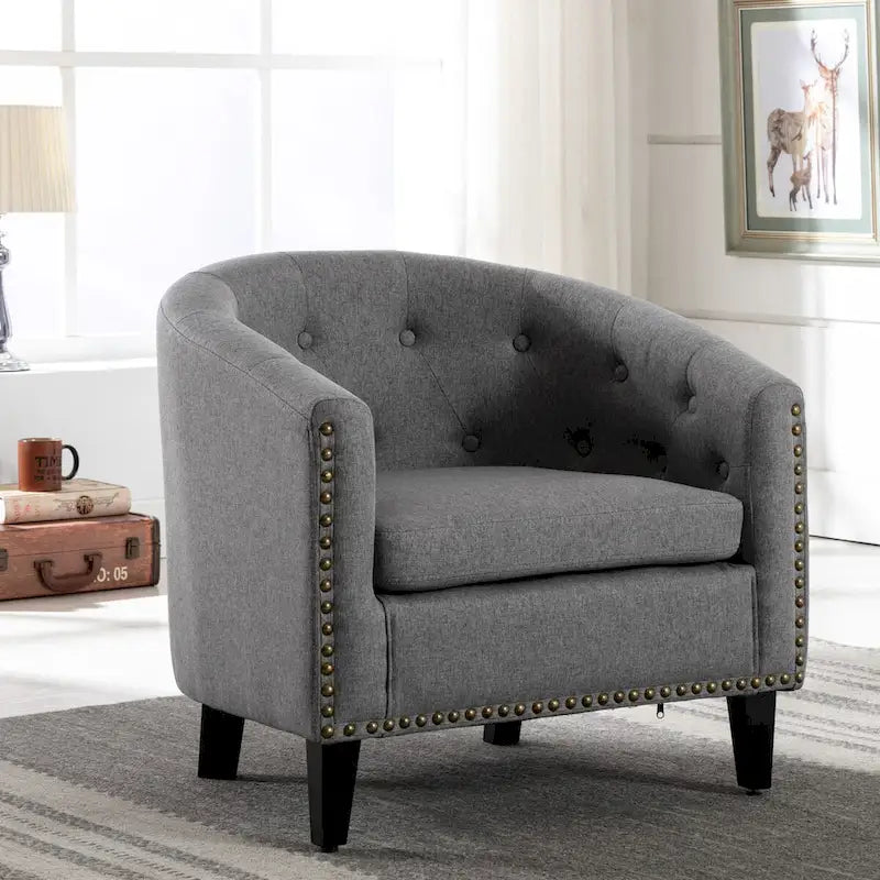 PU Leather Tufted Barrel ChairTub Chair for Living Room Bedroom Club Chairs
