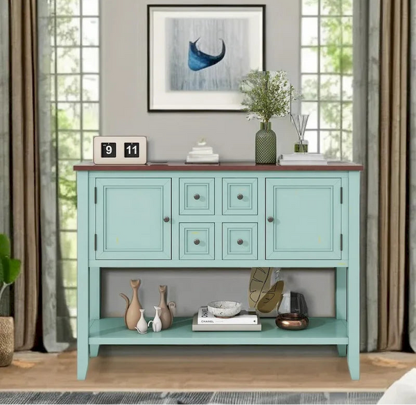 Vintage Console Table with Drawers and Cabinets, Retro Sofa Table for Entryway, Living Room and Hallway
