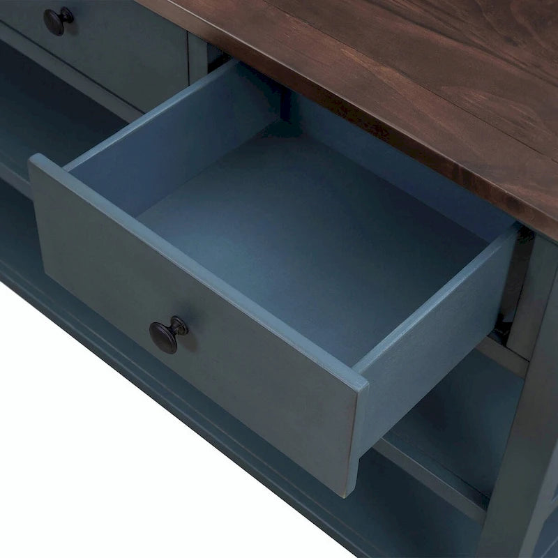 50L Retro Design Console Table with Two Open Shelves, Pine Solid Wood Frame and Legs