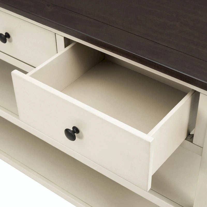 50L Retro Design Console Table with Two Open Shelves, Pine Solid Wood Frame and Legs