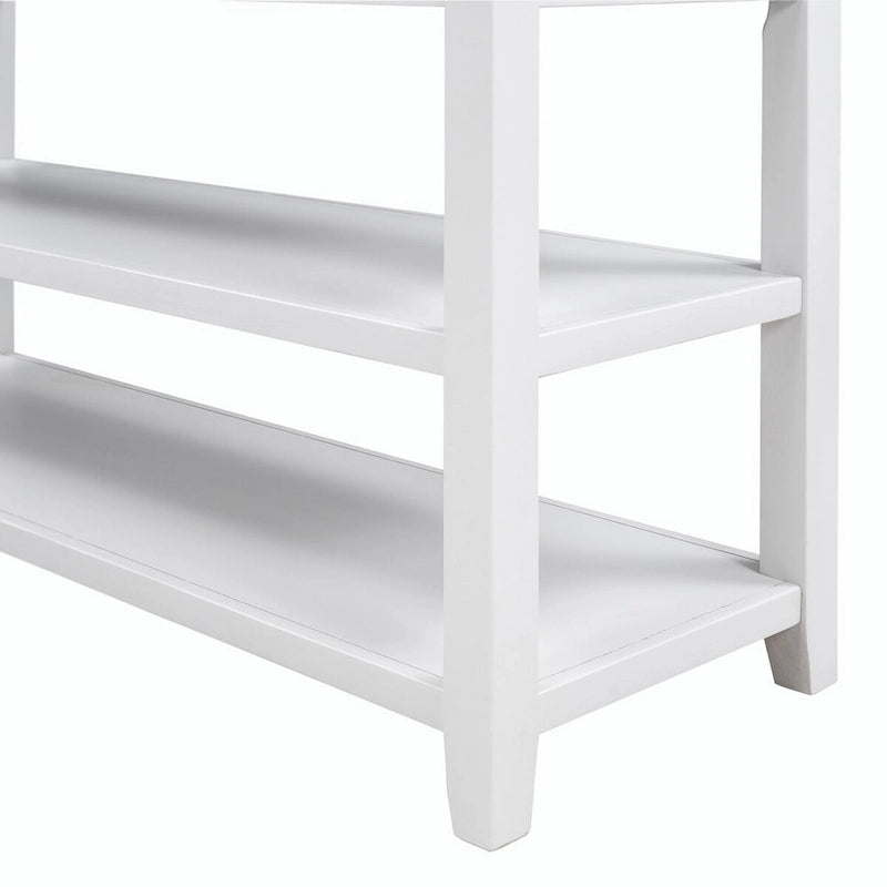 50L Retro Design Console Table with Two Open Shelves, Pine Solid Wood Frame and Legs