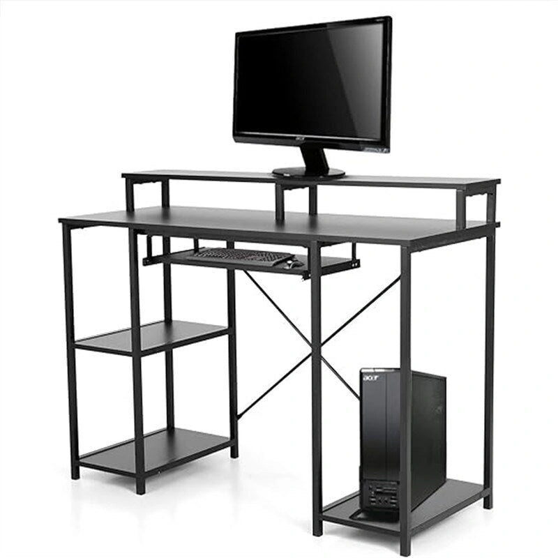 Black Modern Computer Desk with Spacious Workspace for Home Office