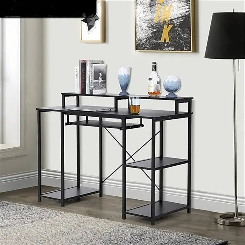 Black Modern Computer Desk with Spacious Workspace for Home Office