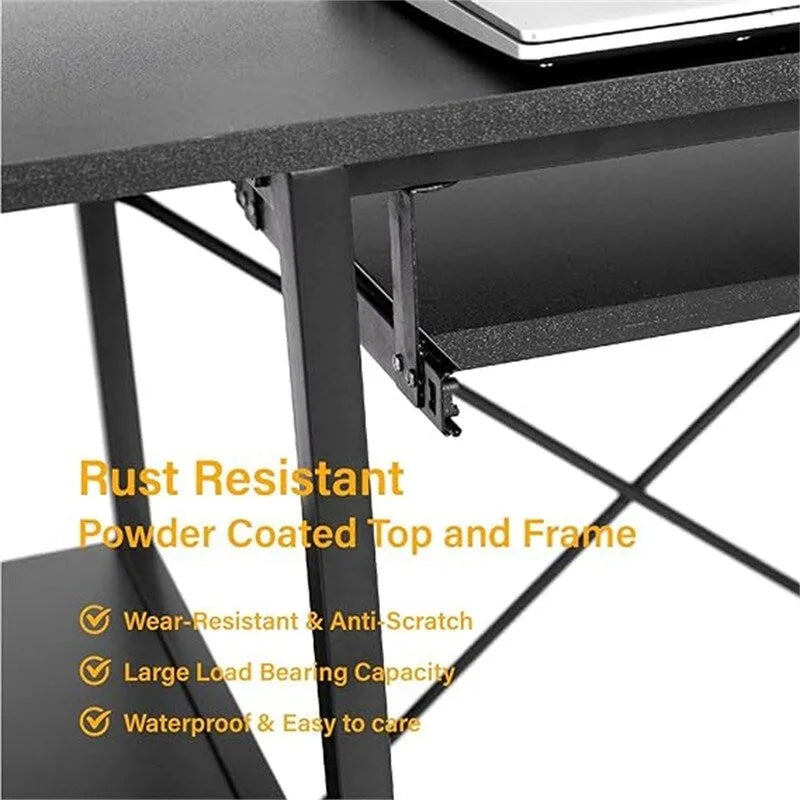 Black Modern Computer Desk with Spacious Workspace for Home Office