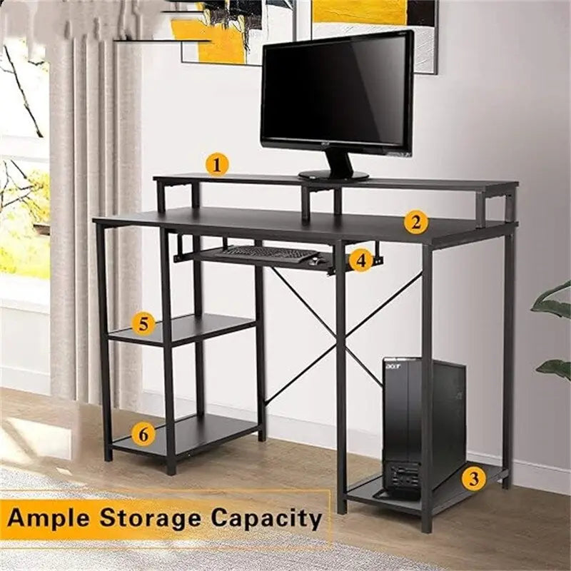 Black Modern Computer Desk with Spacious Workspace for Home Office