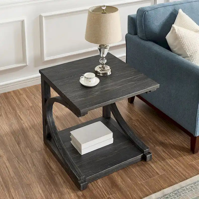 Unique Coffee Table, Solid Wood 23.8 Inch Modern Coffee Table Center Table With Storage, Solid Wood Special Shape Coffee Table