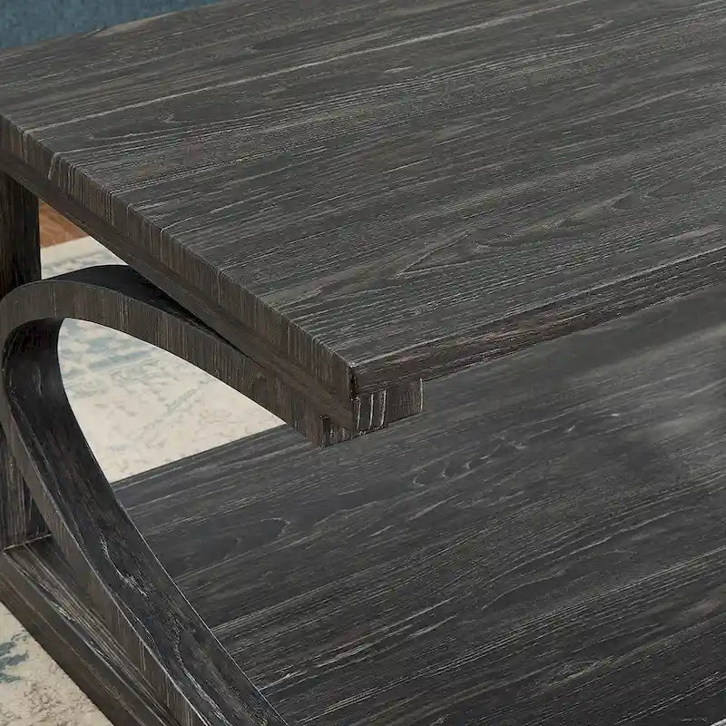 Unique Coffee Table, Solid Wood 23.8 Inch Modern Coffee Table Center Table With Storage, Solid Wood Special Shape Coffee Table