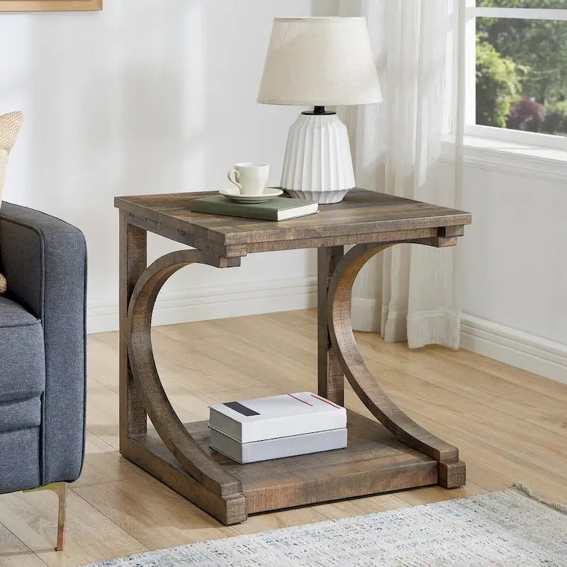 Unique Coffee Table, Solid Wood 23.8 Inch Modern Coffee Table Center Table With Storage, Solid Wood Special Shape Coffee Table