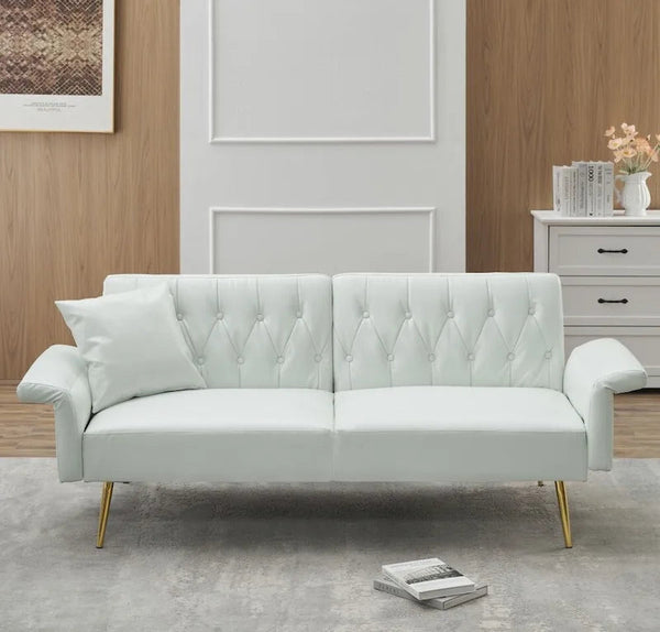 Faux Leather Sofa Bed with Adjustment Armrest