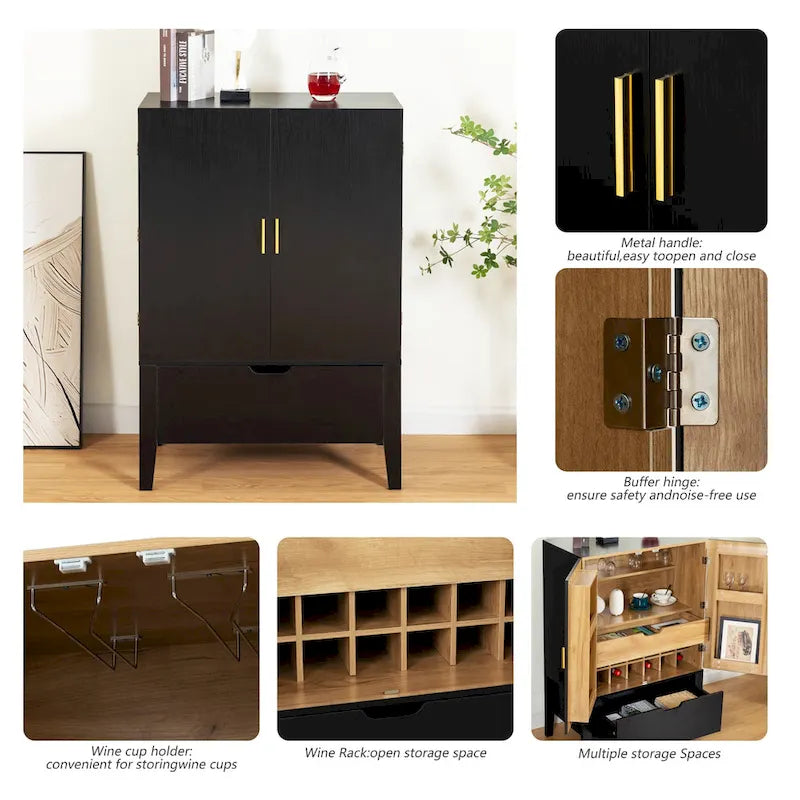 Sideboard Cabinet with Wine Racks & Stemware Holder for hallways,living rooms
