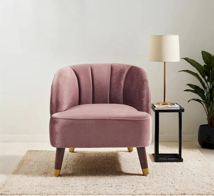 Upholstered Barrel Accent Chair With Wooden Legs